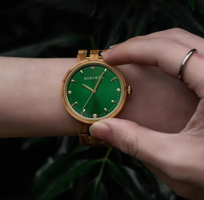 BOBO BIRD JAPANESE STYLE WOODEN DIAL GREEN SURFACE WATCH
