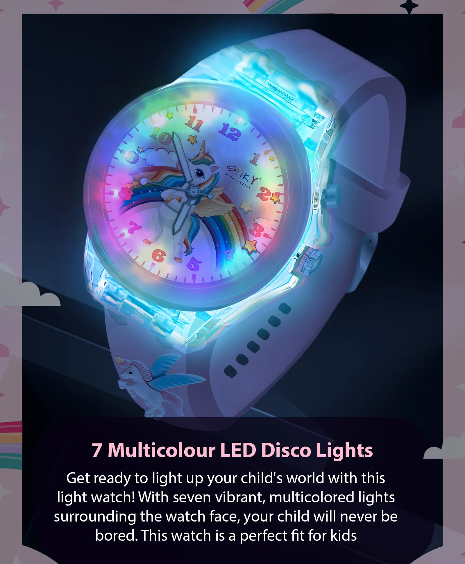 Spiky 3D Cartoon Analog Light Watch for Kids Boys & Girls - Black