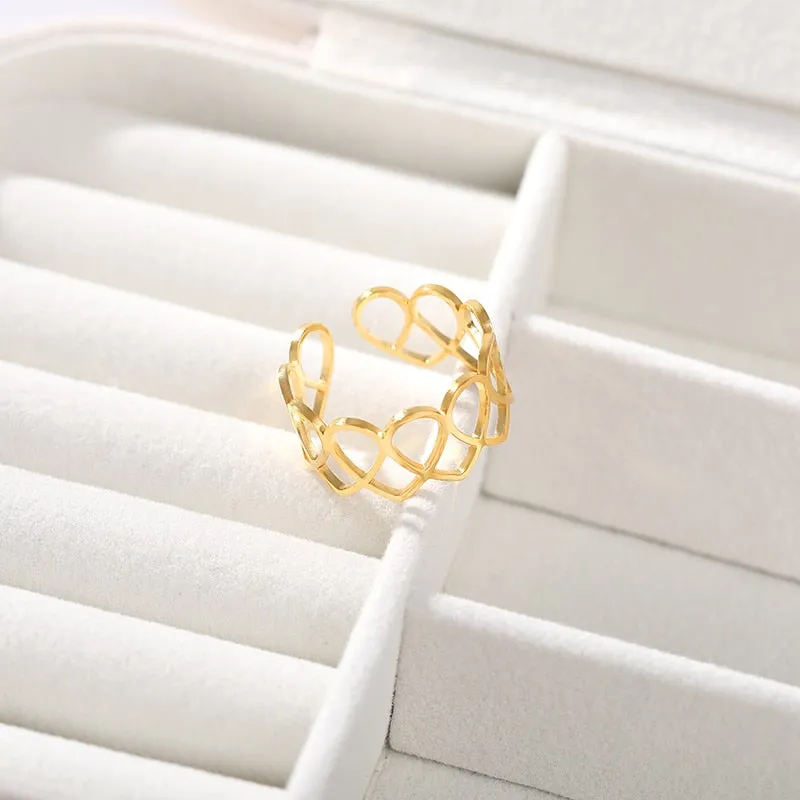Stainless Steel Adjustable Hollow Heart Open Ring
